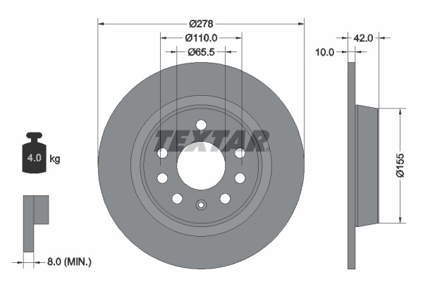 Disc frana puntea spate (92167603 TEXTAR) HSV,OPEL,VAUXHALL