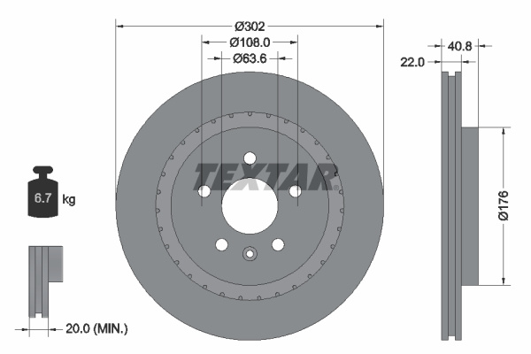 Disc frana puntea spate (92168305 TEXTAR) VOLVO,VOLVO (CHANGAN),VOLVO ASIA