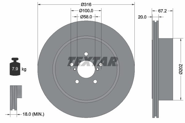 Disc frana puntea spate (92173703 TEXTAR) SUBARU