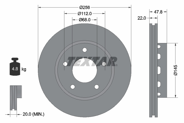 Disc frana puntea spate (92174205 TEXTAR) AUDI,VW