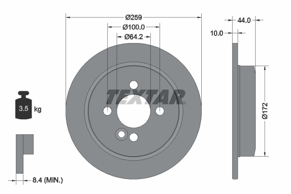 Disc frana puntea spate (92175003 TEXTAR) MINI