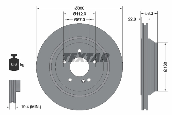 Disc frana puntea spate (92176303 TEXTAR) BRABUS,MERCEDES-BENZ