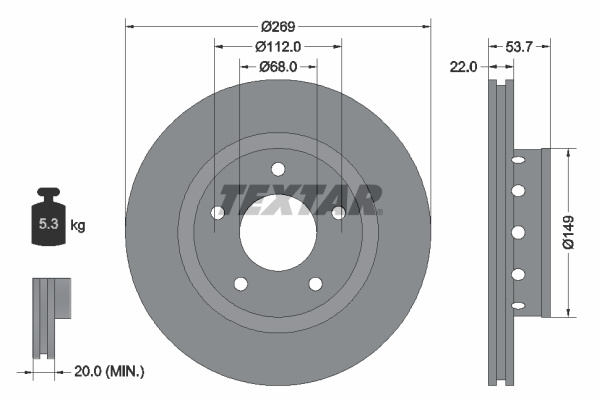 Disc frana puntea spate (92176803 TEXTAR) AUDI,VW