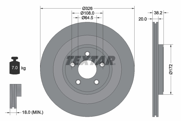 Disc frana puntea spate (92178005 TEXTAR) DAIMLER,JAGUAR