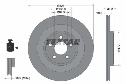 Disc frana puntea spate (92178005 TEXTAR) DAIMLER,JAGUAR