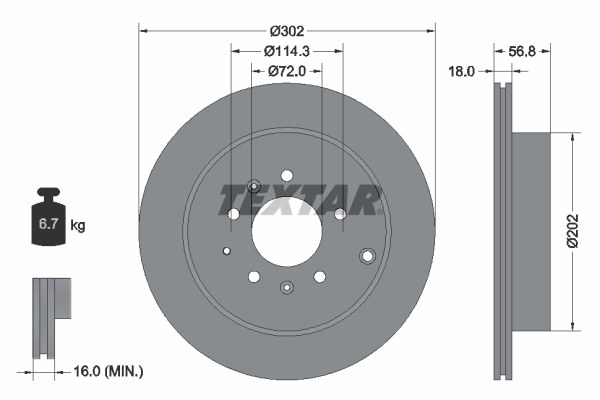 Disc frana puntea spate (92180903 TEXTAR) MAZDA,MAZDA (FAW)