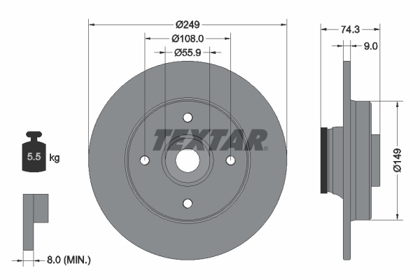 Disc frana puntea spate (92194100 TEXTAR) Citroen,DS,PEUGEOT