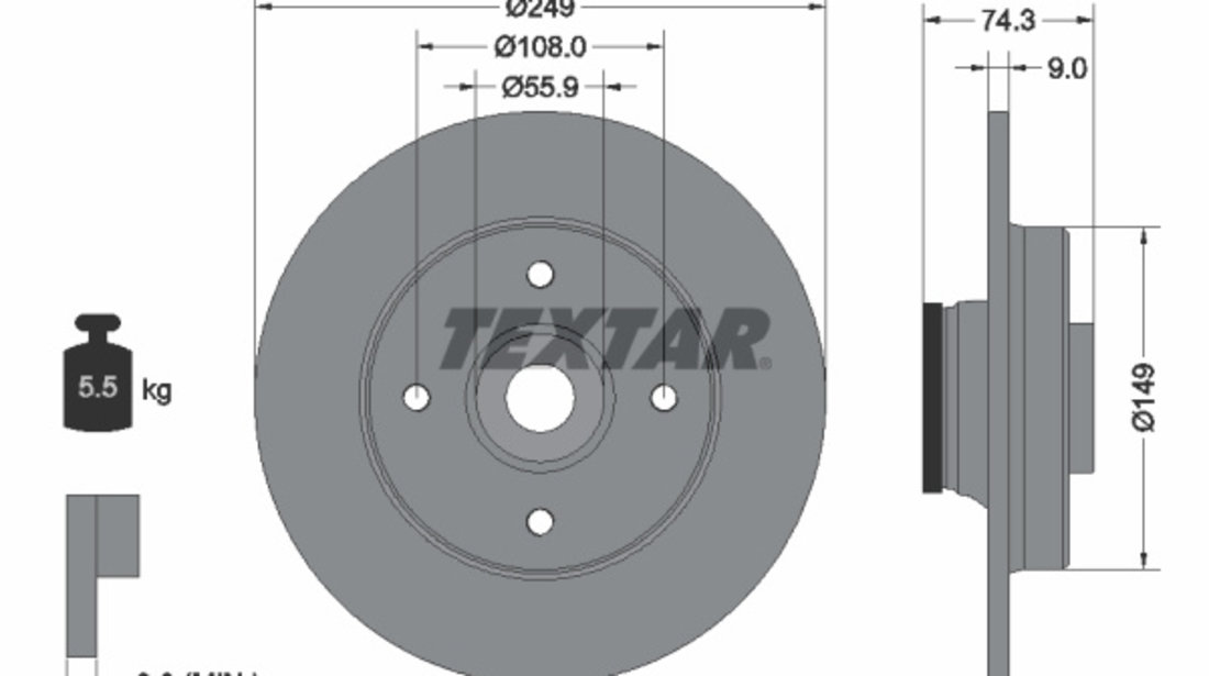 Disc frana puntea spate (92194100 TEXTAR) Citroen,DS,PEUGEOT