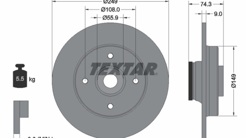 Disc frana puntea spate (92194100 TEXTAR) Citroen,DS,PEUGEOT