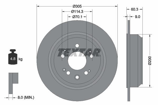 Disc frana puntea spate (92195100 TEXTAR) HONDA
