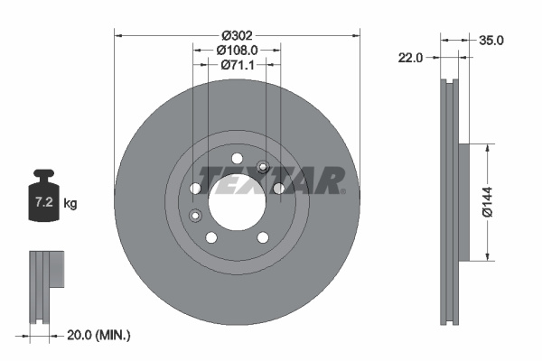 Disc frana puntea spate (92197103 TEXTAR) Citroen