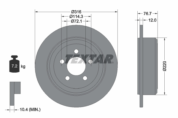 Disc frana puntea spate (92202703 TEXTAR) DODGE,JEEP