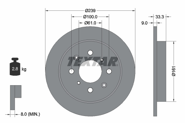 Disc frana puntea spate (92204000 TEXTAR) HONDA,HONDA (GAC)