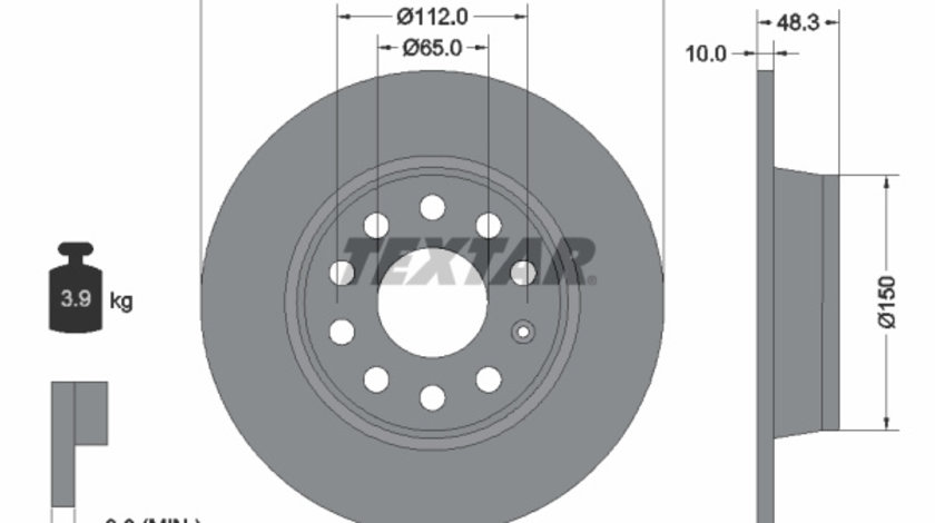 Disc frana puntea spate (92224903 TEXTAR) AUDI,AUDI (FAW),CUPRA,FORD,JETTA,SEAT,SKODA,SKODA (SVW),VW,VW (FAW),VW (SVW)