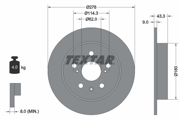 Disc frana puntea spate (92225303 TEXTAR) FIAT,SUZUKI
