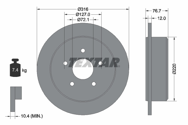 Disc frana puntea spate (92227700 TEXTAR) JEEP