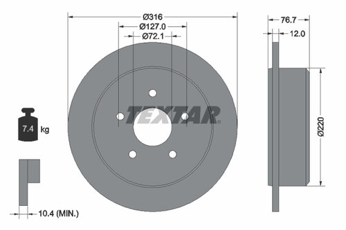 Disc frana puntea spate (92227700 TEXTAR) JEEP