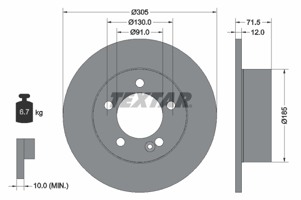 Disc frana puntea spate (92228800 TEXTAR) NISSAN,OPEL,RENAULT,VAUXHALL