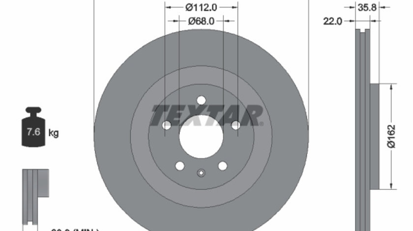 Disc frana puntea spate (92238305 TEXTAR) AUDI,AUDI (FAW),PORSCHE,VW,VW (SVW)