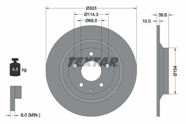 Disc frana puntea spate (92242703 TEXTAR) HONGQI,MAZDA,MAZDA (CHANGAN)