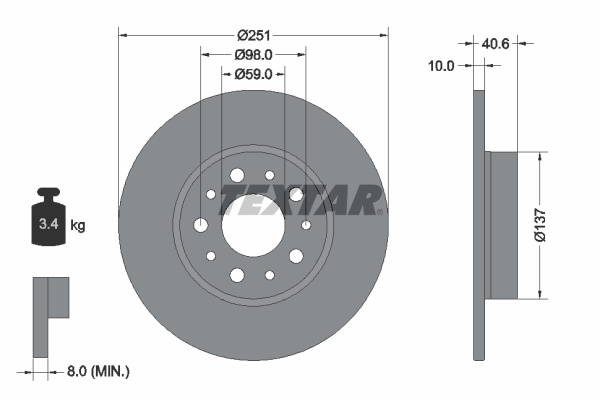 Disc frana puntea spate (92244303 TEXTAR) FIAT