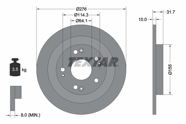 Disc frana puntea spate (92252603 TEXTAR) HONDA