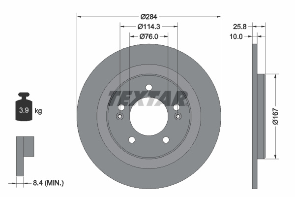 Disc frana puntea spate (92252703 TEXTAR) HYUNDAI,KIA