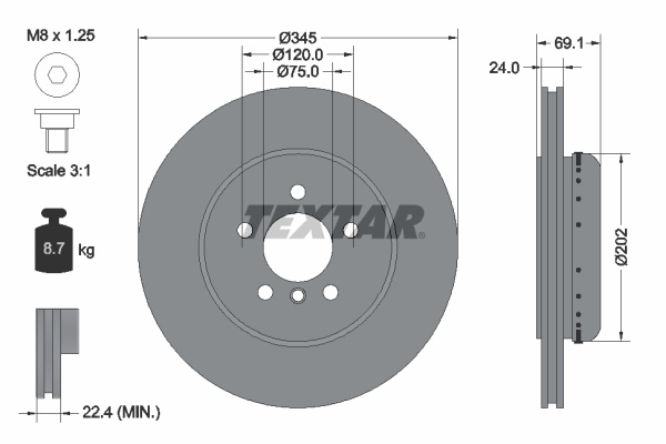 Disc frana puntea spate (92253925 TEXTAR) BMW