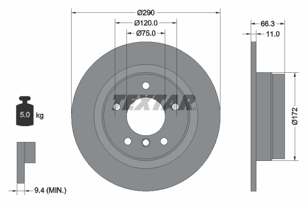 Disc frana puntea spate (92261003 TEXTAR) BMW