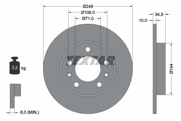 Disc frana puntea spate (92269103 TEXTAR) PEUGEOT,PEUGEOT (DF-PSA)
