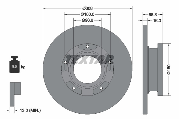 Disc frana puntea spate (92273903 TEXTAR) FORD,FORD (JMC)