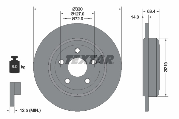 Disc frana puntea spate (92274703 TEXTAR) DODGE,JEEP