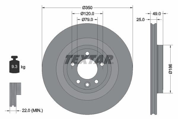 Disc frana puntea spate (92278403 TEXTAR) LAND ROVER