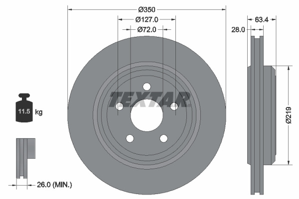 Disc frana puntea spate (92282003 TEXTAR) JEEP