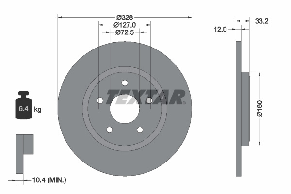 Disc frana puntea spate (92286003 TEXTAR) CHRYSLER,DODGE,FIAT,LANCIA,VW