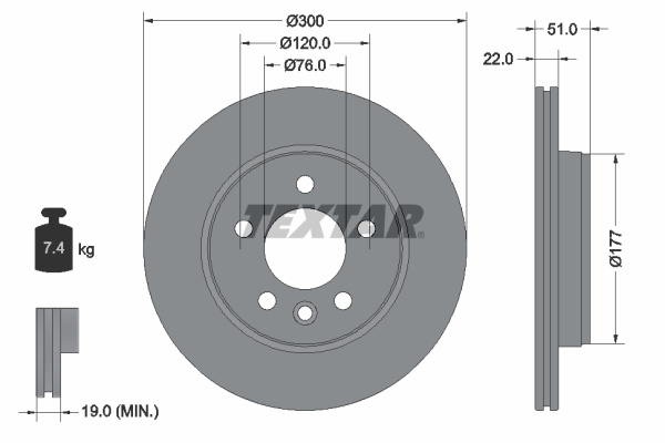 Disc frana puntea spate (92288503 TEXTAR) MAN,VW