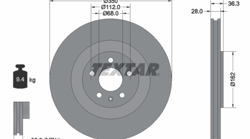 Disc frana puntea spate (92290405 TEXTAR) AUDI,AUDI (FAW),VW