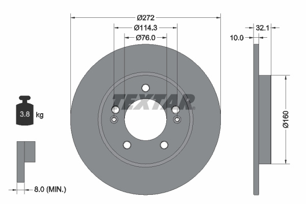 Disc frana puntea spate (92291703 TEXTAR) HYUNDAI,KIA