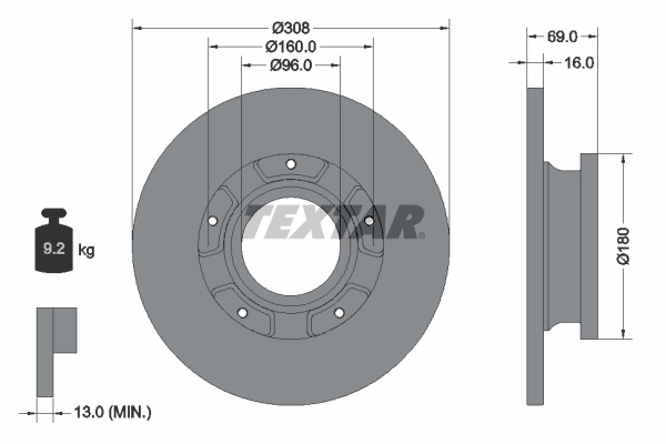 Disc frana puntea spate (92292603 TEXTAR) FORD,FORD AUSTRALIA