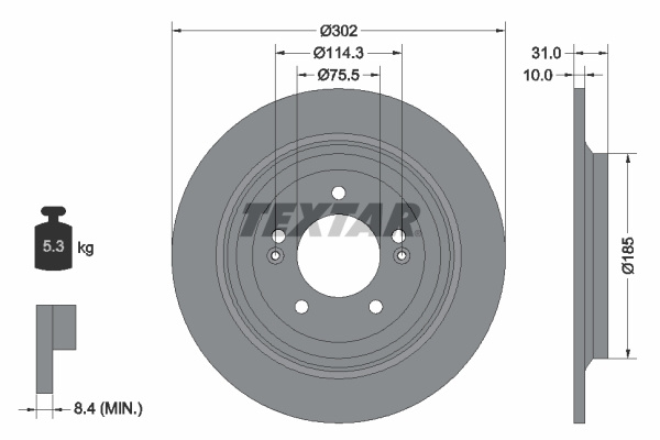 Disc frana puntea spate (92294803 TEXTAR) HYUNDAI,KIA,KIA (DYK)