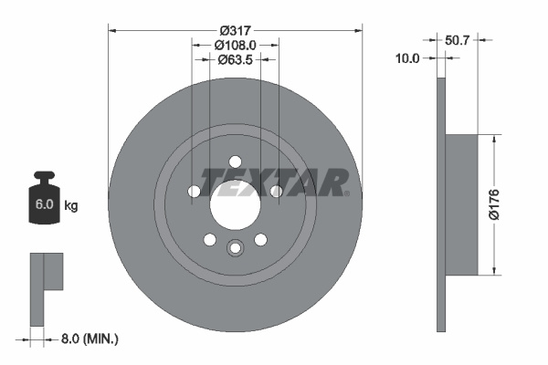Disc frana puntea spate (92300403 TEXTAR) LAND ROVER