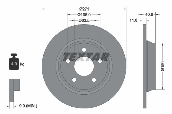 Disc frana puntea spate (92303503 TEXTAR) FORD,FORD AUSTRALIA