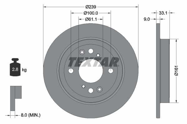 Disc frana puntea spate (92304403 TEXTAR) HONDA