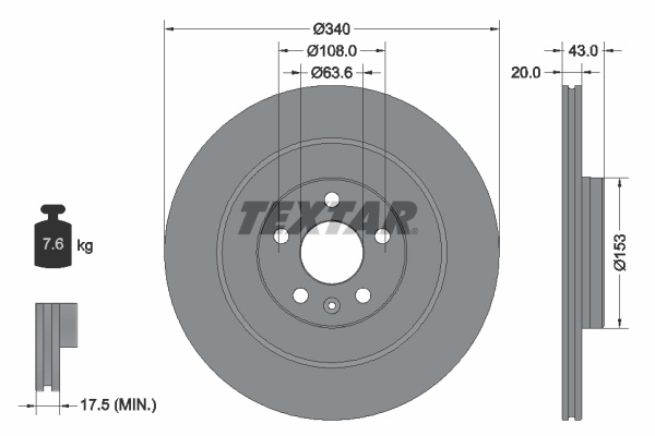 Disc frana puntea spate (92304503 TEXTAR) VOLVO,VOLVO ASIA