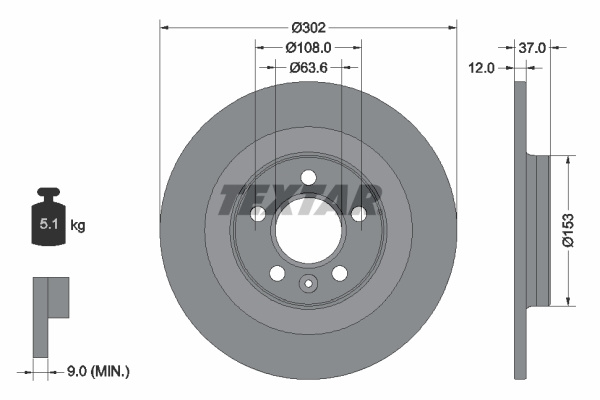 Disc frana puntea spate (92304703 TEXTAR) LYNK & CO,VOLVO,VOLVO ASIA