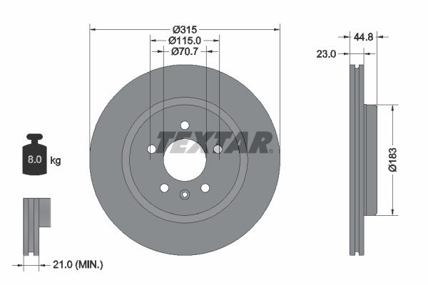 Disc frana puntea spate (92305603 TEXTAR) BUICK (SGM),HOLDEN,OPEL,VAUXHALL
