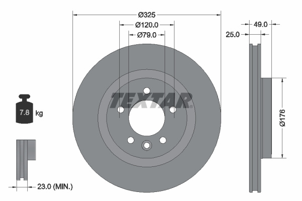 Disc frana puntea spate (92307803 TEXTAR) LAND ROVER