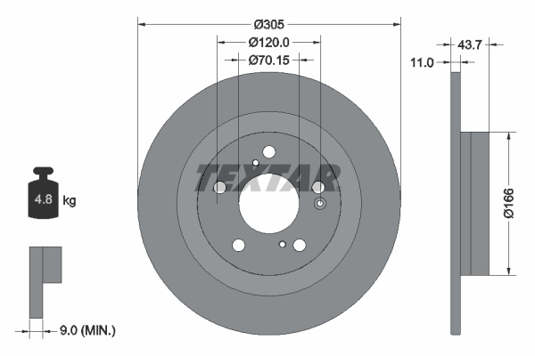 Disc frana puntea spate (92308403 TEXTAR) HONDA