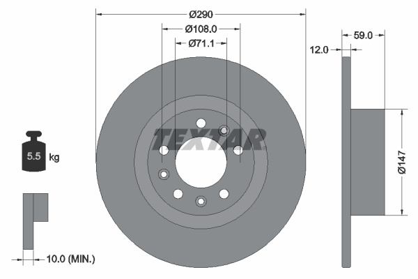 Disc frana puntea spate (92313603 TEXTAR) PEUGEOT