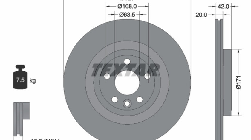 Disc frana puntea spate (92314305 TEXTAR) JAGUAR,LAND ROVER